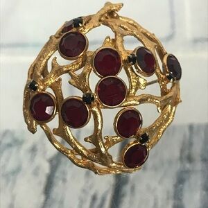 Vtg Dalsheim Red Berries Gold Tone Branches Brooch